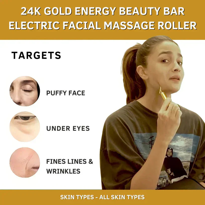 24K Gold Energy Beauty Bar – Electric Facial Massage Roller