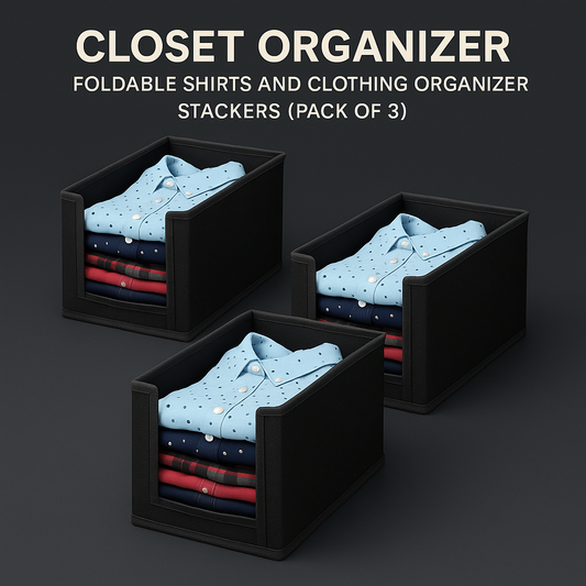 Closet Organizer-Foldable Shirts and Clothing Organizer Stackers(Pack of 3) Assorted Color
